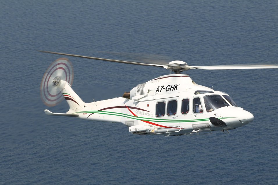 GHC AgustaWestland AW139 helicopter flying over the sea