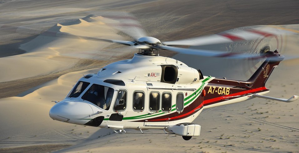 GHC AgustaWestland AW189 helicopter in flight over the desert
